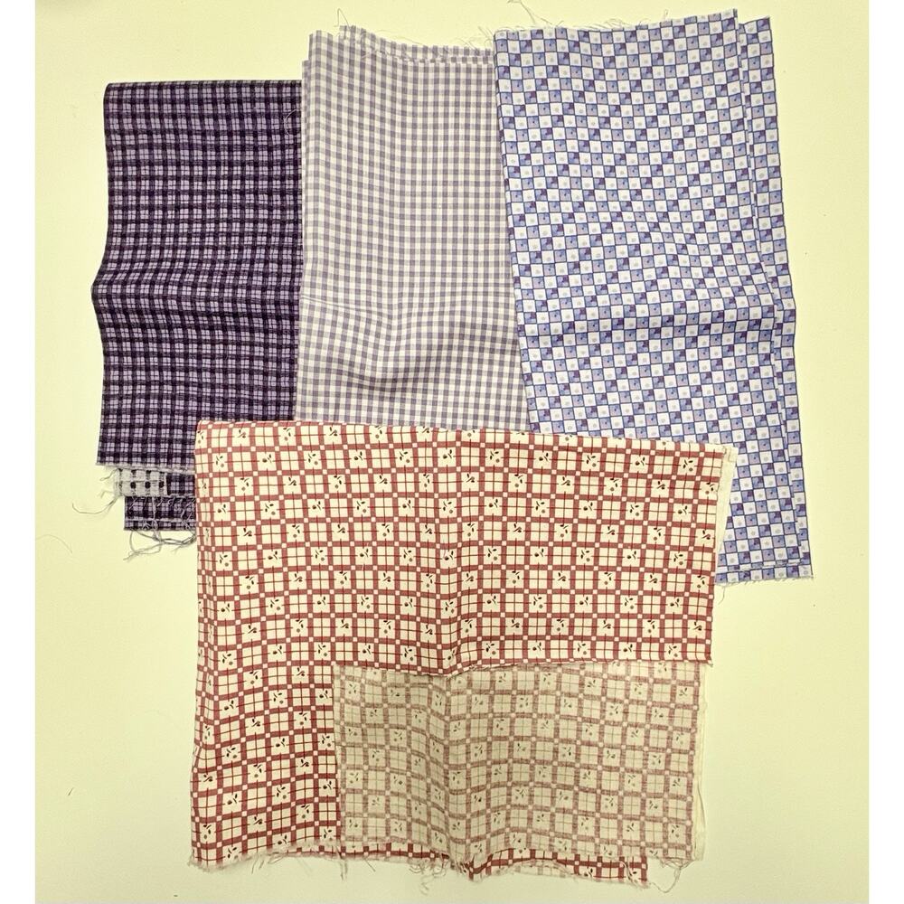 Vtg Cotton Fabric Remnant Checkered Purples Estate Quilting Approx 1/2 yd Crafts